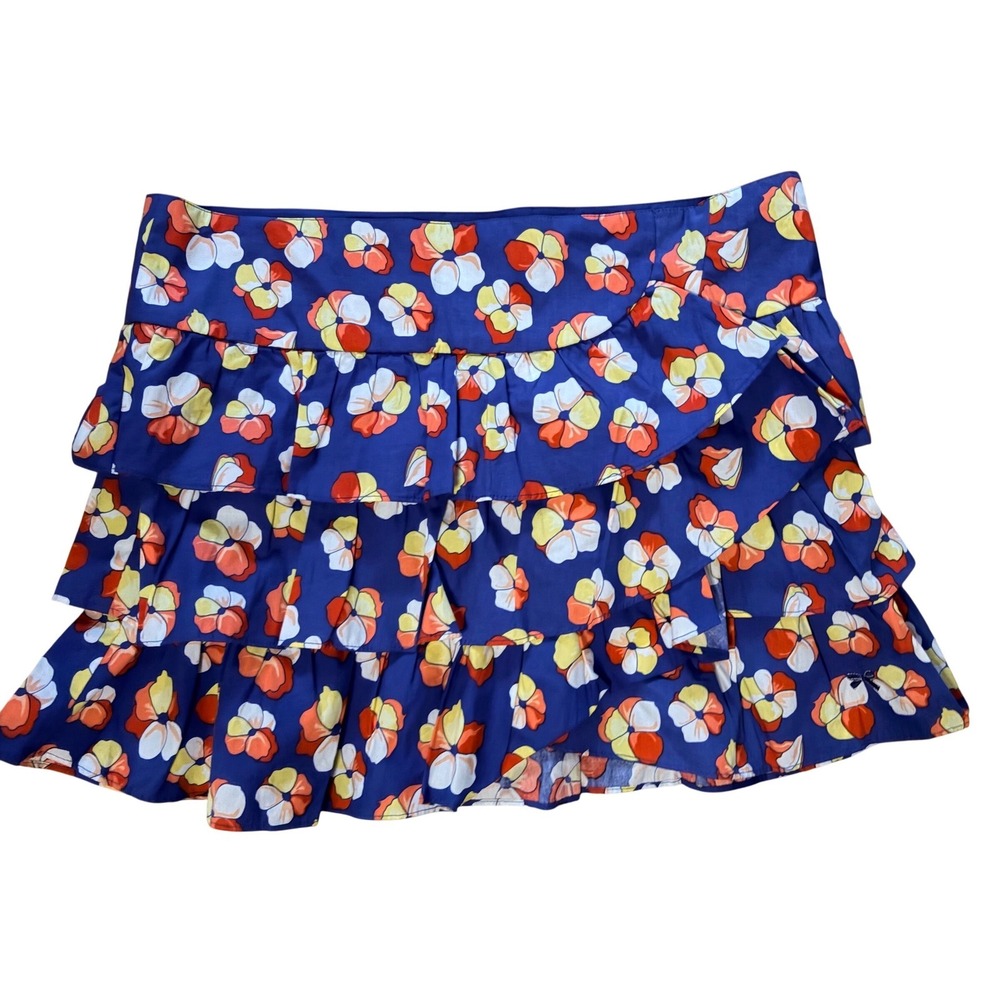 Tommy Girl Womens XL Blue Floral Tiered‎ Ruffle Mini Skirt Y2K Summer Boho